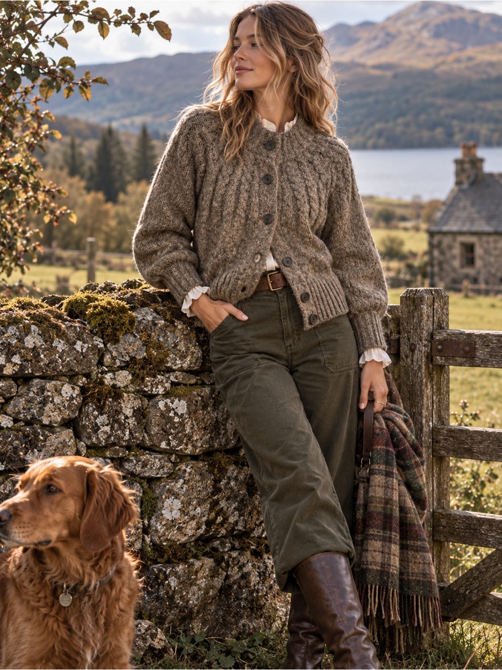 Madewell Cable Knit Wool Blend Cardigan Celtic Aran Highlands Brown XXS
